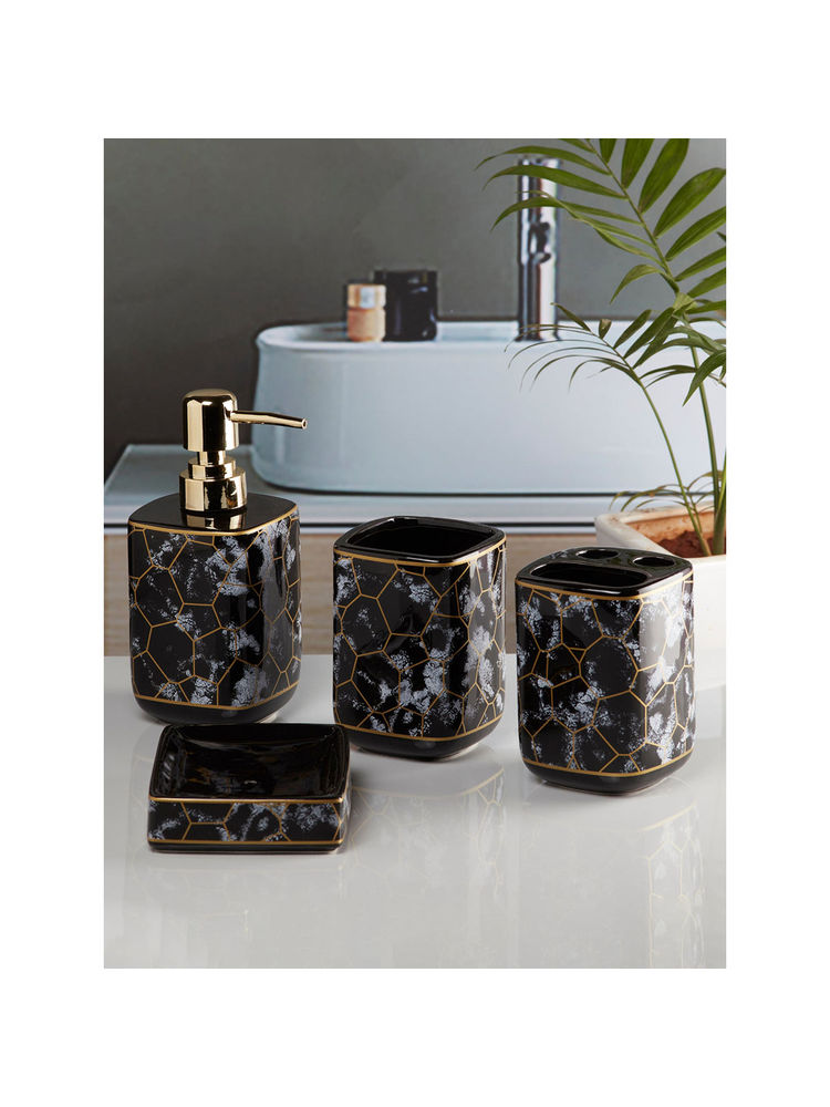 Kookee Ceramic Toothbrush Holder, Soap Dish & Tumbler with Soap Dispenser -Black (Set of 4)-picture-25
