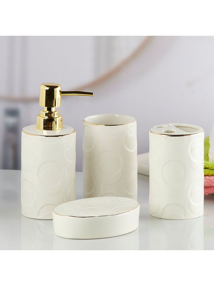 Kookee Ceramic Toothbrush Holder, Soap Dish & Tumbler with Soap Dispenser -White (Set of 4)-image-28