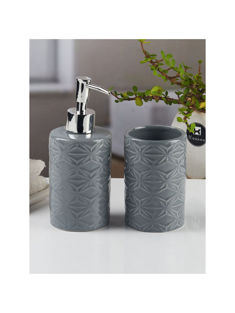 Kookee Ceramic Toothbrush Holder with Soap Dispenser -Grey (Set of 2)-picture-22