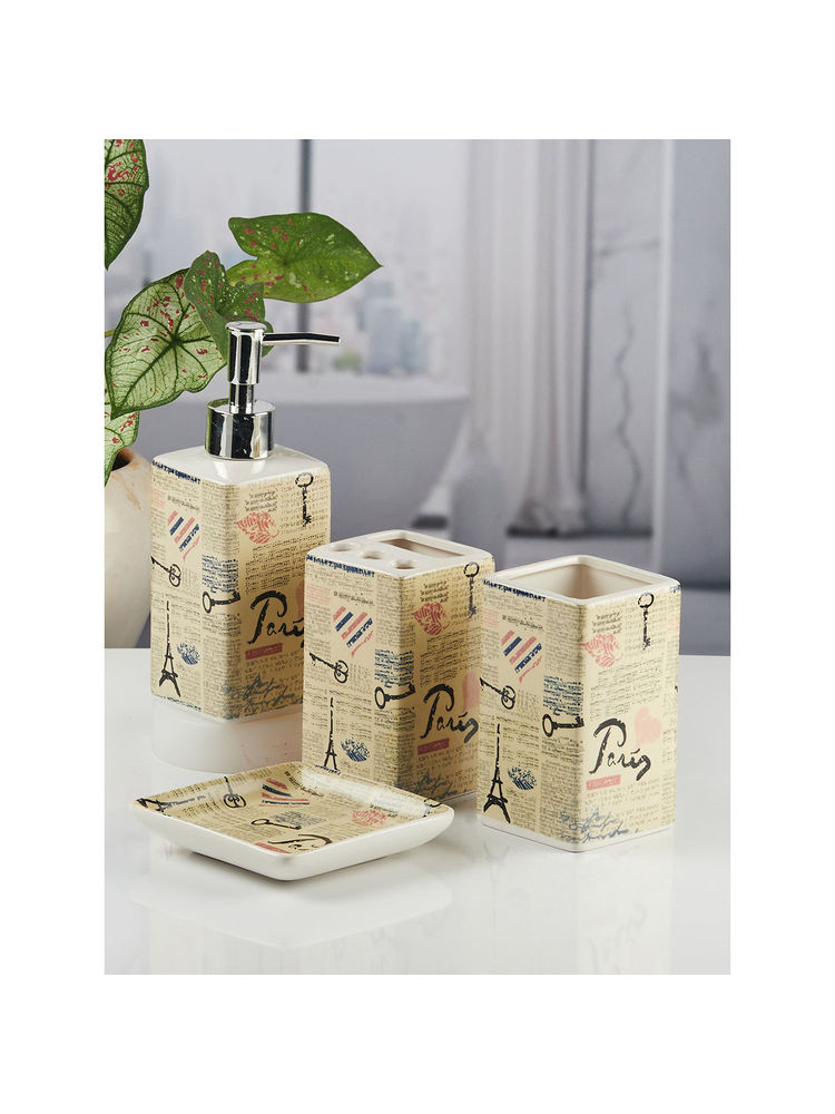 Kookee Ceramic Toothbrush Holder,Tumbler, Soap Dish with Soap Dispenser-Multi-Color (Set of 4)-picture-17