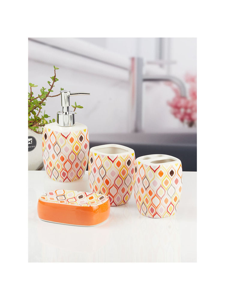 Kookee Ceramic Toothbrush Holder, Soap Dish & Tumbler with Soap Dispenser -Multi-Color (Set of 4)-picture-38