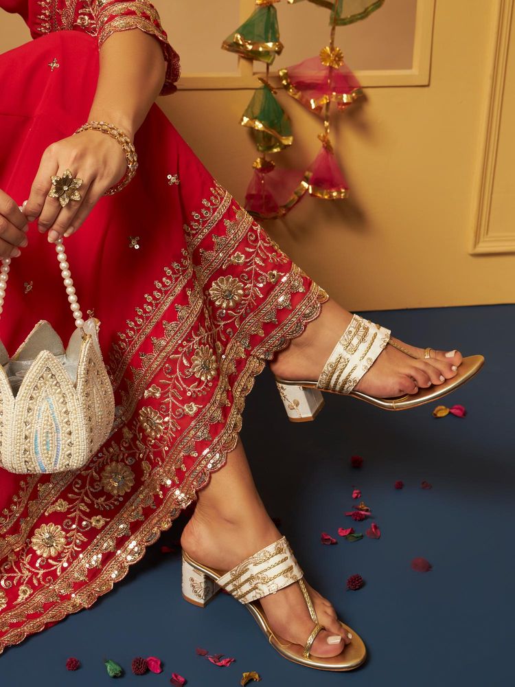 GLAM STORY Garden Galleria Ivory Kolhapuri Block Heels-Ivory-picture-20