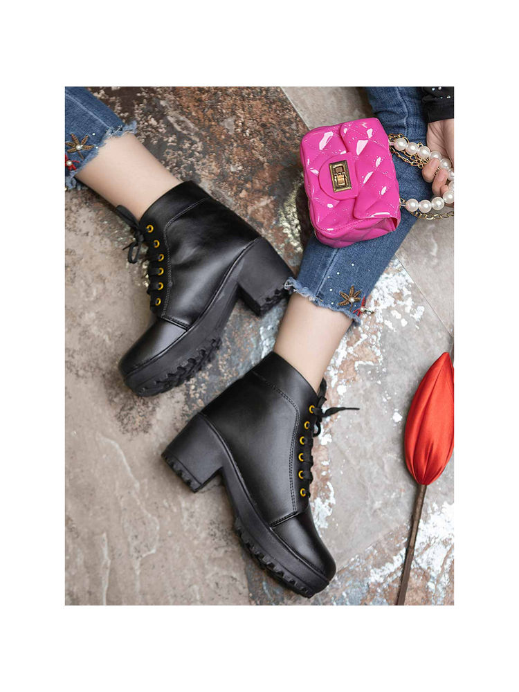 Shoetopia Women Solid Black Boots-image-40