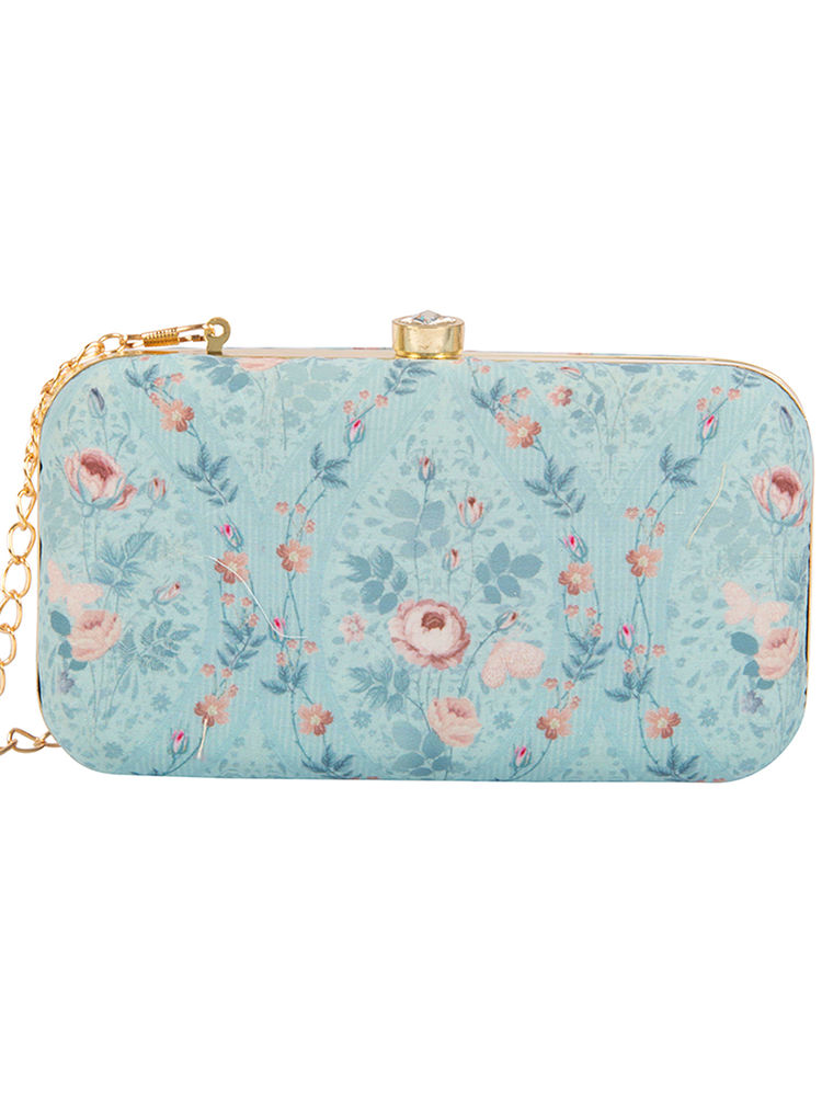 Parizaat By Shadab Khan Turquoise Blue Printed Handmade Clutch-image-4