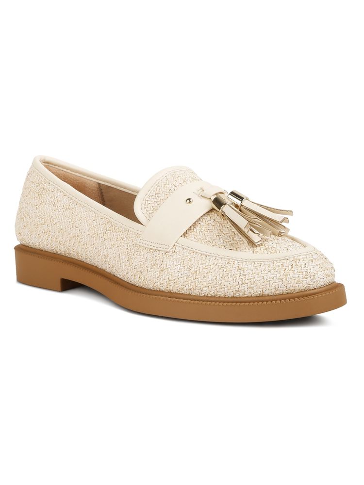 London Rag Cream Tassel Detail Raffia Loafers