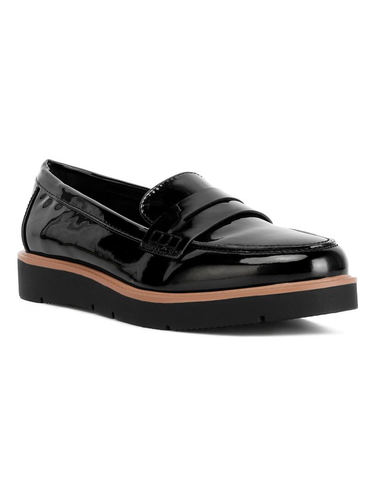 London Rag Black Patent Pu Wedge Heel Loafer-image-43