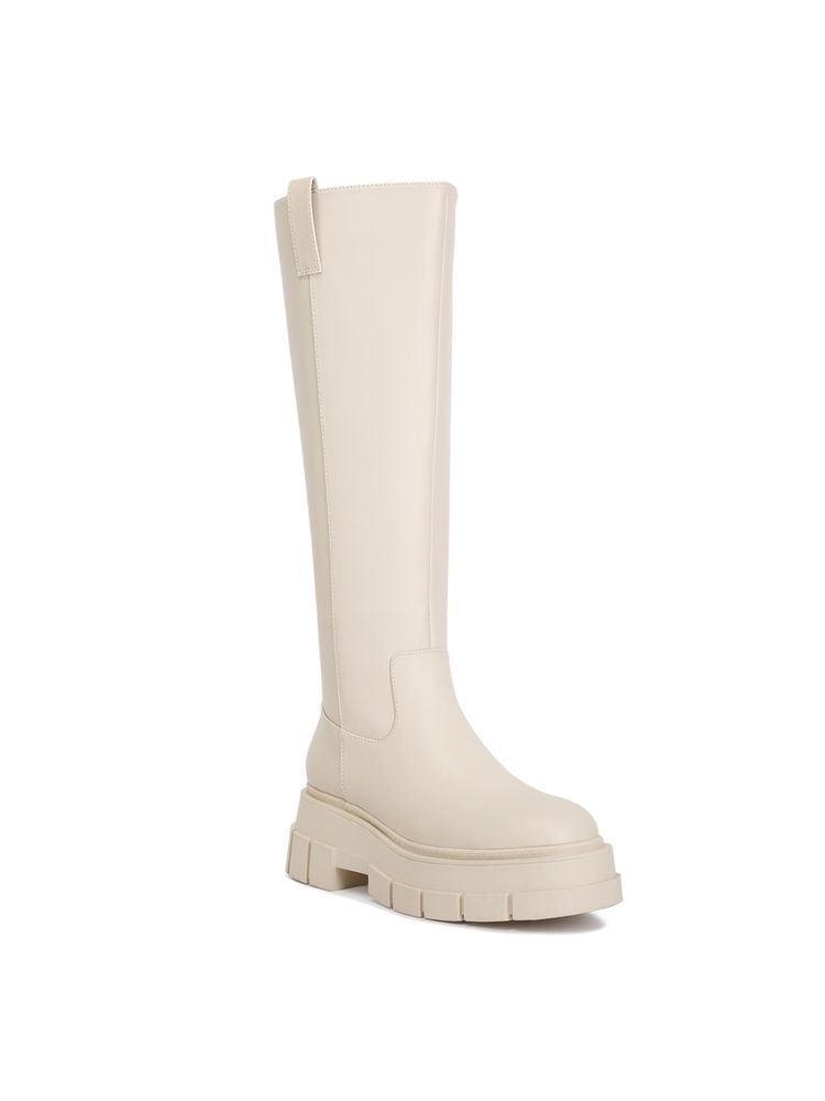 London Rag Beige Chunky Platform Knee Length Boots-picture-12