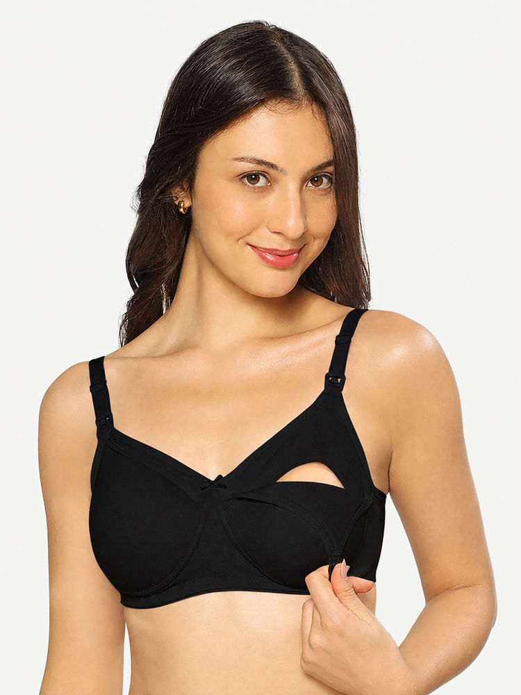 MomToBe Women's Cotton Full Cup Non-Padded Feeding Bra/Nursing Bra - Black-image-27