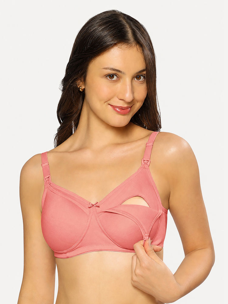 MomToBe Women's Cotton Peach Full Cup Non-Padded Feeding Bra/Nursing Bra-image-4