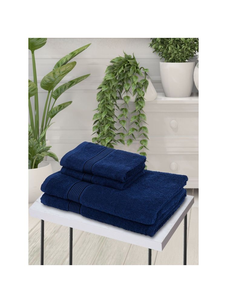 KOPA 4Pc Quick Dry 100% Cotton Soft Terry Towel -2Pc Bath, 2Pc Hand D'Ross Solid-Navy Blue-image-34