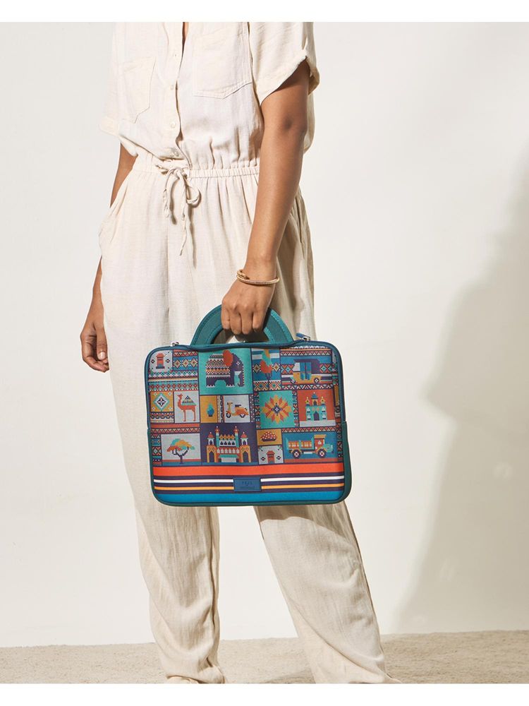 Chumbak Teal Printed Laptop Sleeve-image-26