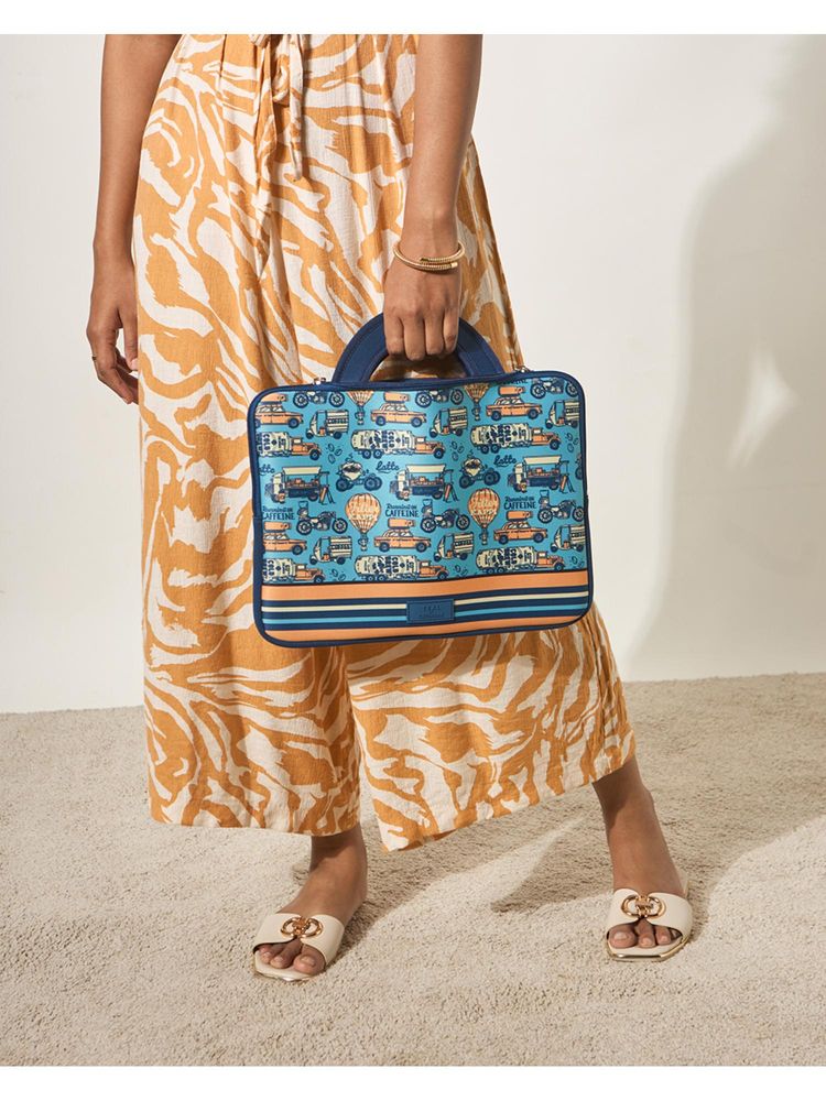 Chumbak Blue Printed Laptop Sleeve