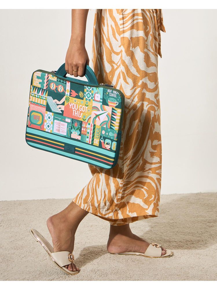 Chumbak Teal Printed Laptop Sleeve