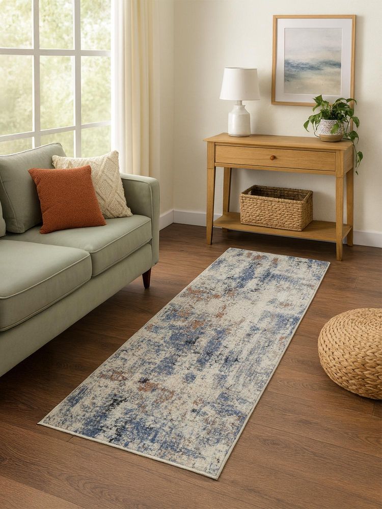 OBSESSIONS Machine Made Abstract Bedside Runner - Blue (2.5 x 5 Feet)-image-30