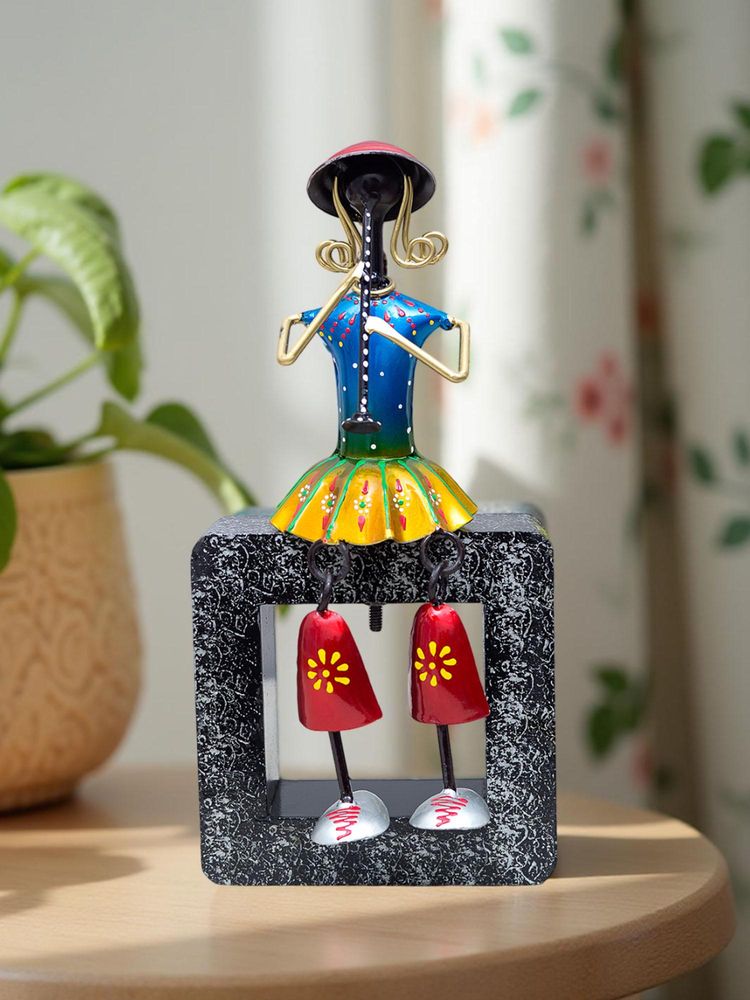 Golden Peacock Black Blue Doll Playing Shehnai Musical Instruments Figurine-picture-37