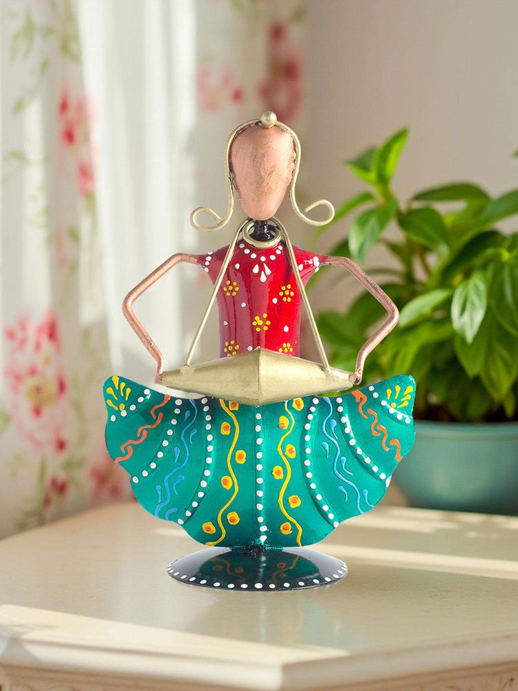 Golden Peacock Red & Green Handcrafted Turban Musicians Showpiece-picture-11