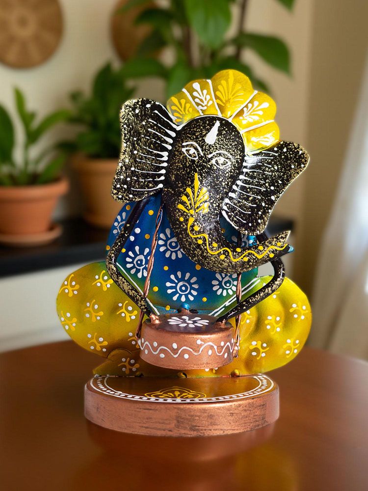 Golden Peacock Yellow Blue Handcrafted Ganesha Showpiece-image-33