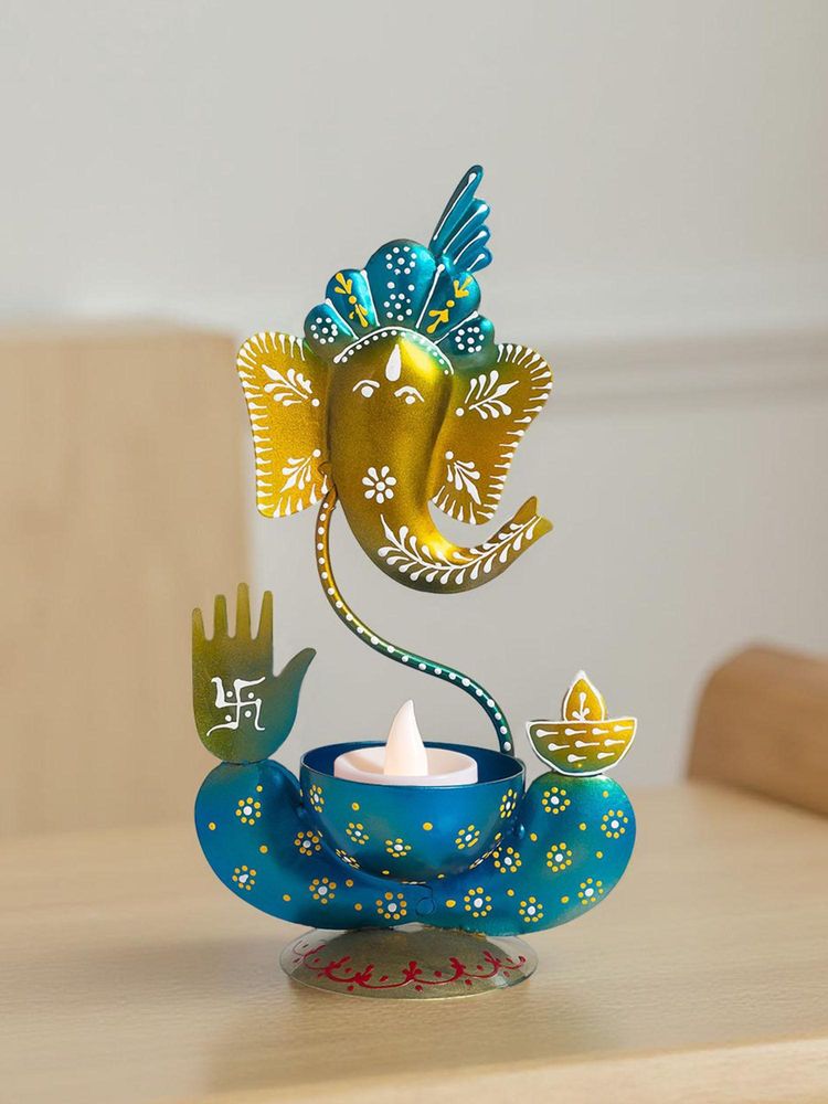 Golden Peacock Blue Gold Handcrafted Ganesha Showpiece-image-6