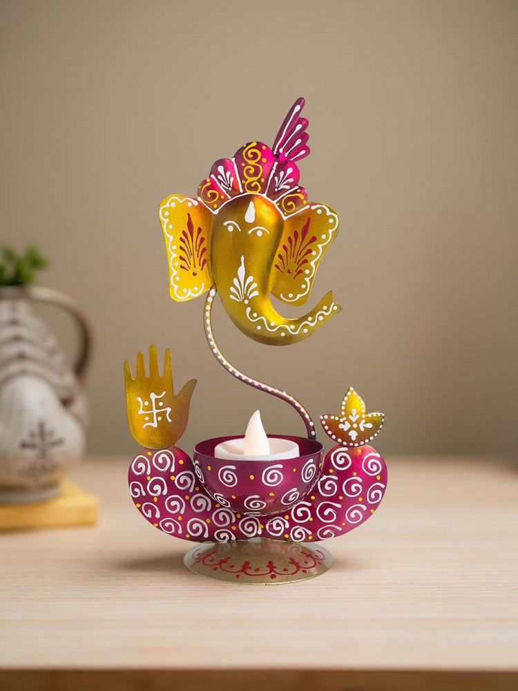 Golden Peacock Magenta Gold Handcrafted Ganesha Showpiece-image-31