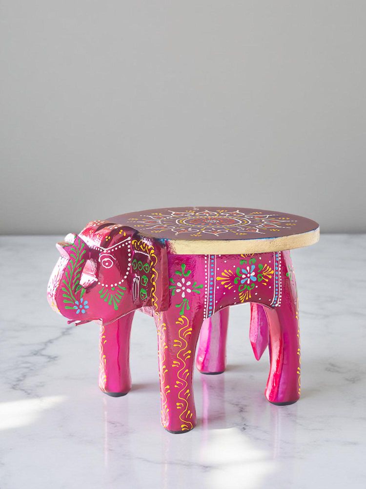 Golden Peacock Handcrafted Multi Colour 6 Inch Elephant Stool-picture-49