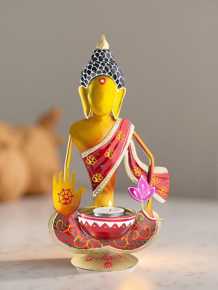 Golden Peacock Handpainted Handcrafted Red Gold Buddha Shaped Showpiece-picture-10