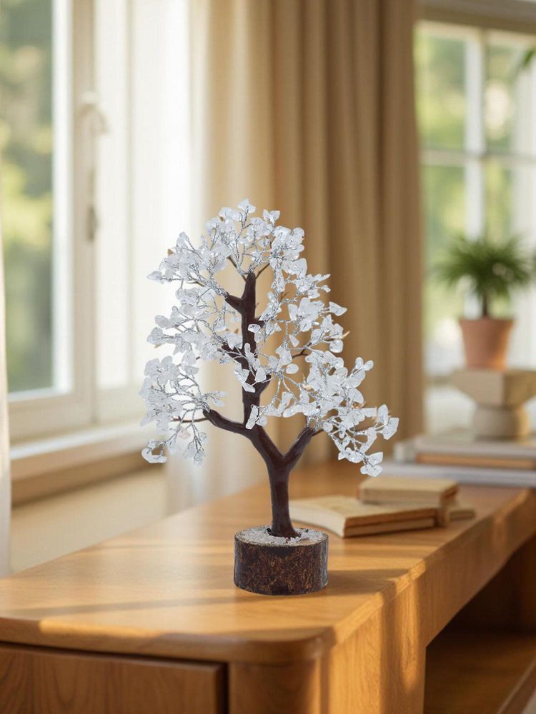 Golden Peacock Off White Handcrafted Agate Stone Tree Showpiece-image-3