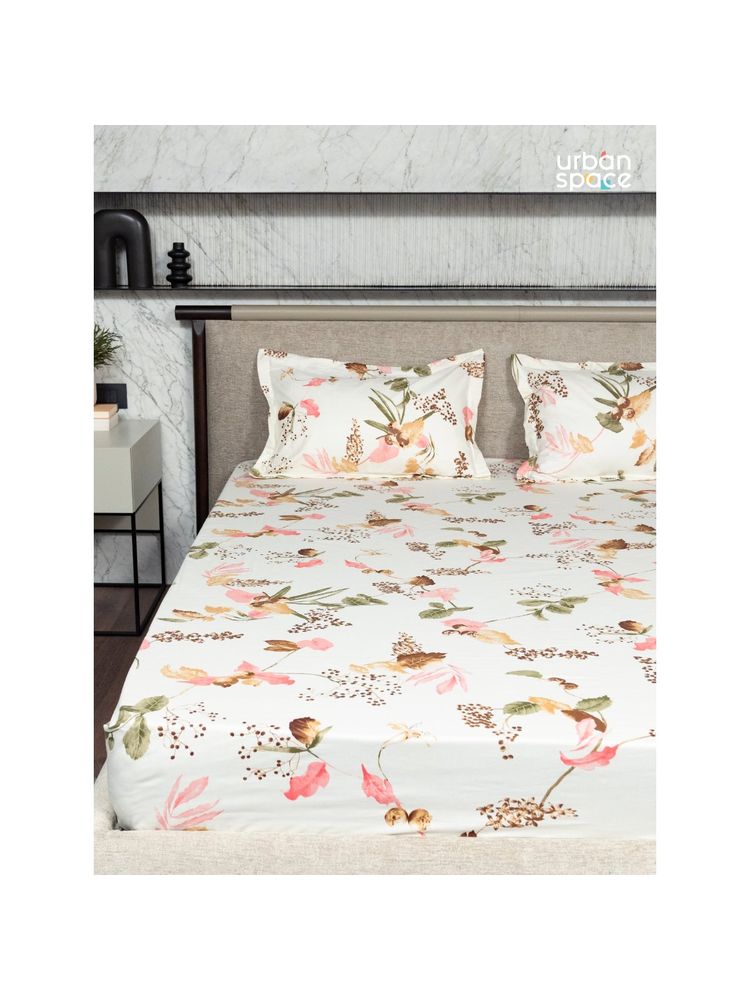 Urban Space Serene 200 TC Cotton Bedsheets For King Fitted Bed Cherry Blossom-Peach-image-38