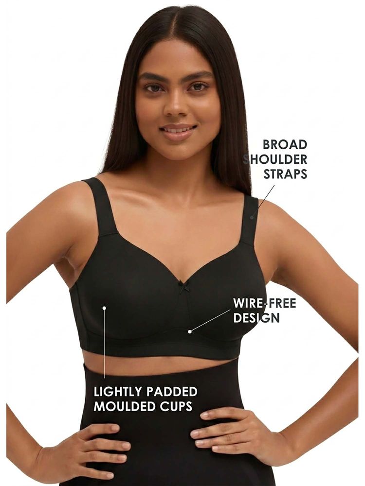 BLOSSOM Plus Size Wire-Free Padded Full Coverage Black Bra-image-32