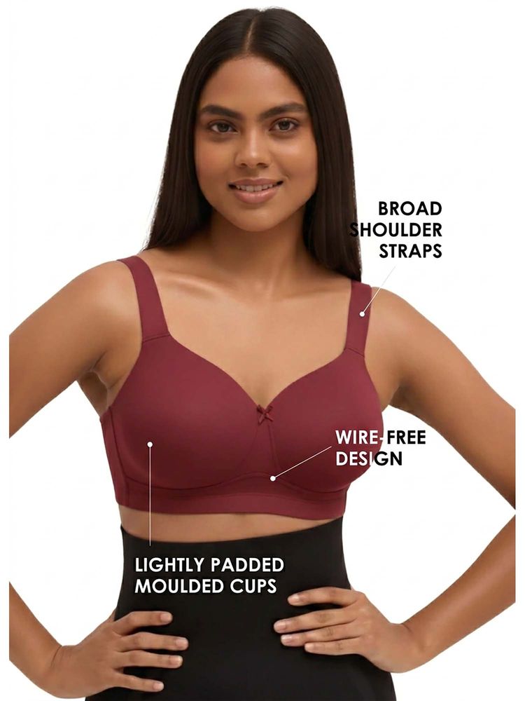 BLOSSOM Plus Size Wire-Free Padded Full Coverage Maroon Bra-picture-36