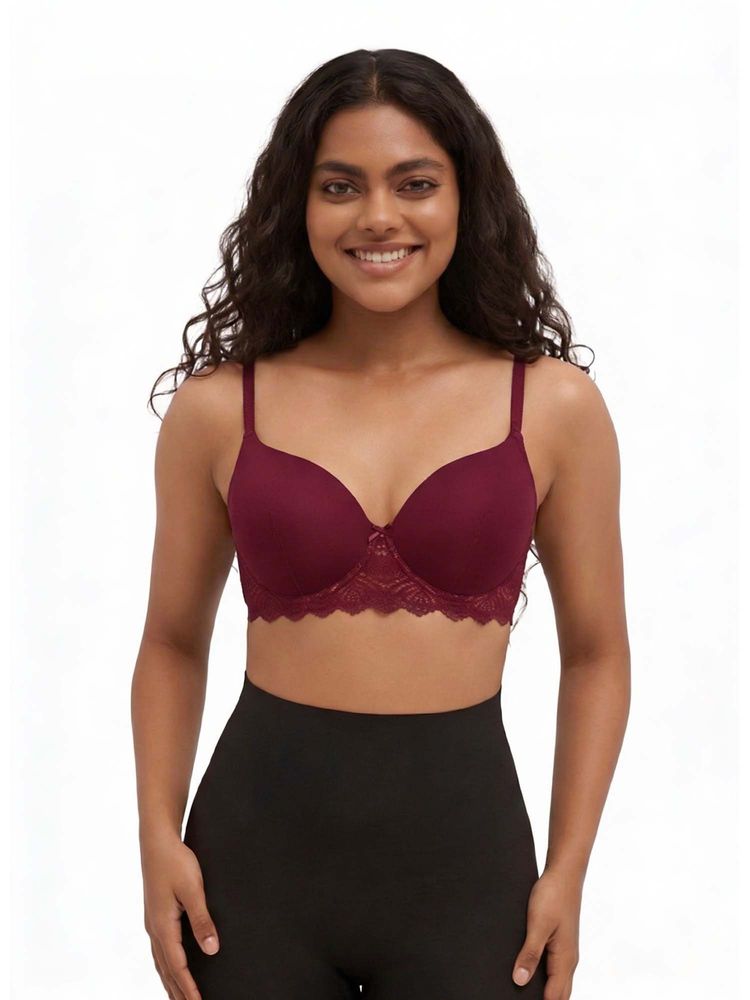 BLOSSOM Full Coverage Seamless Wire-Free Padded Maroon Bra-picture-11