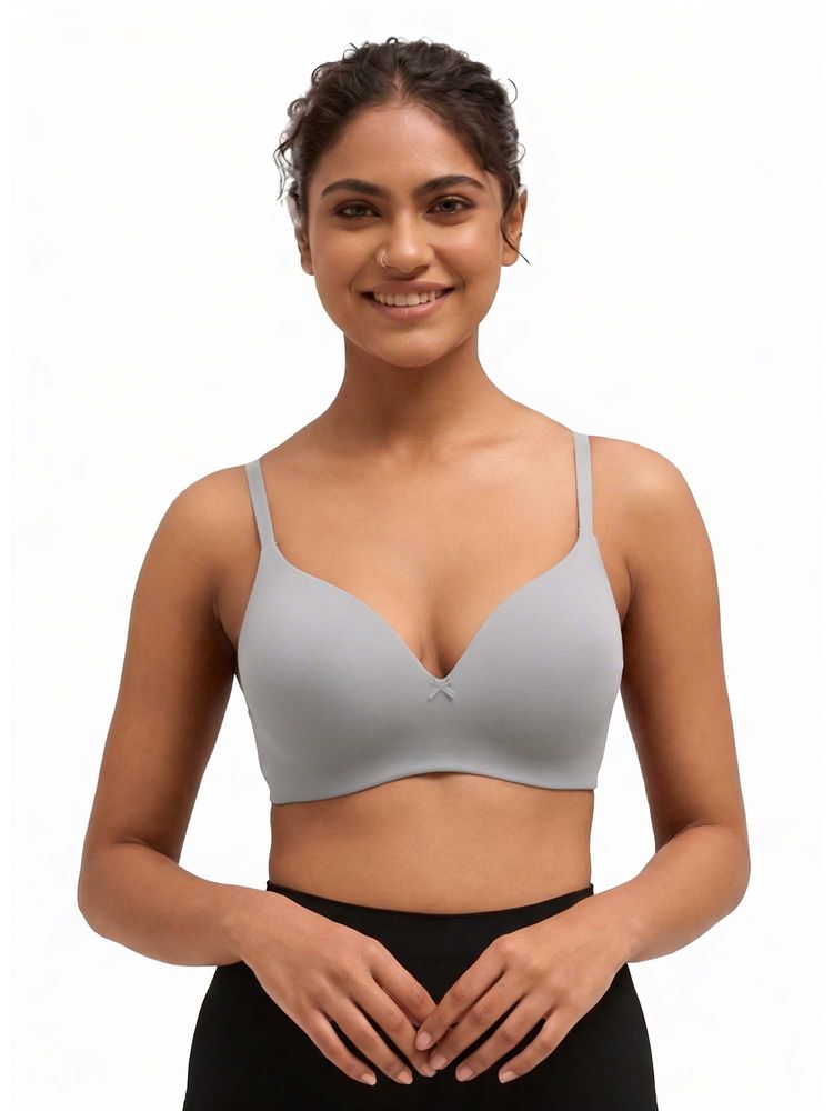 BLOSSOM Medium Coverage Soft Polyamide-Elastane Fabric Seamless Grey Bra-picture-21