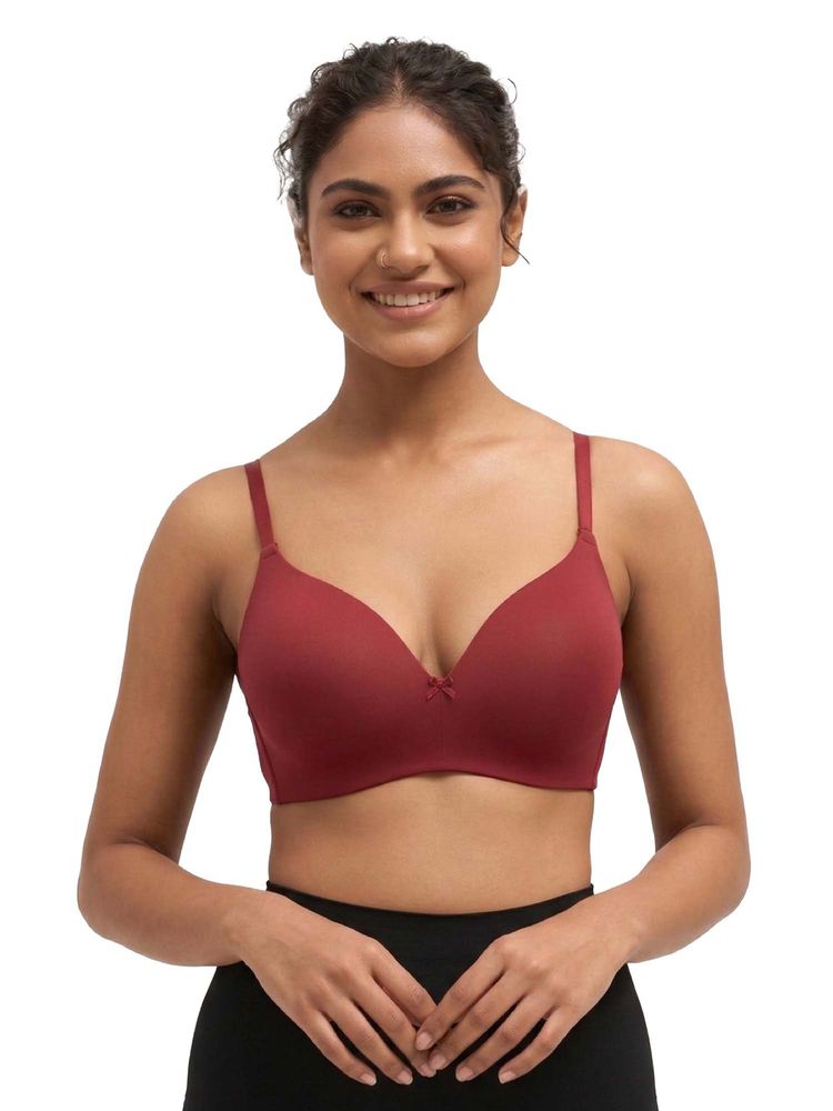 BLOSSOM Medium Coverage Soft Polyamide-Elastane Fabric Seamless Maroon Bra-picture-22