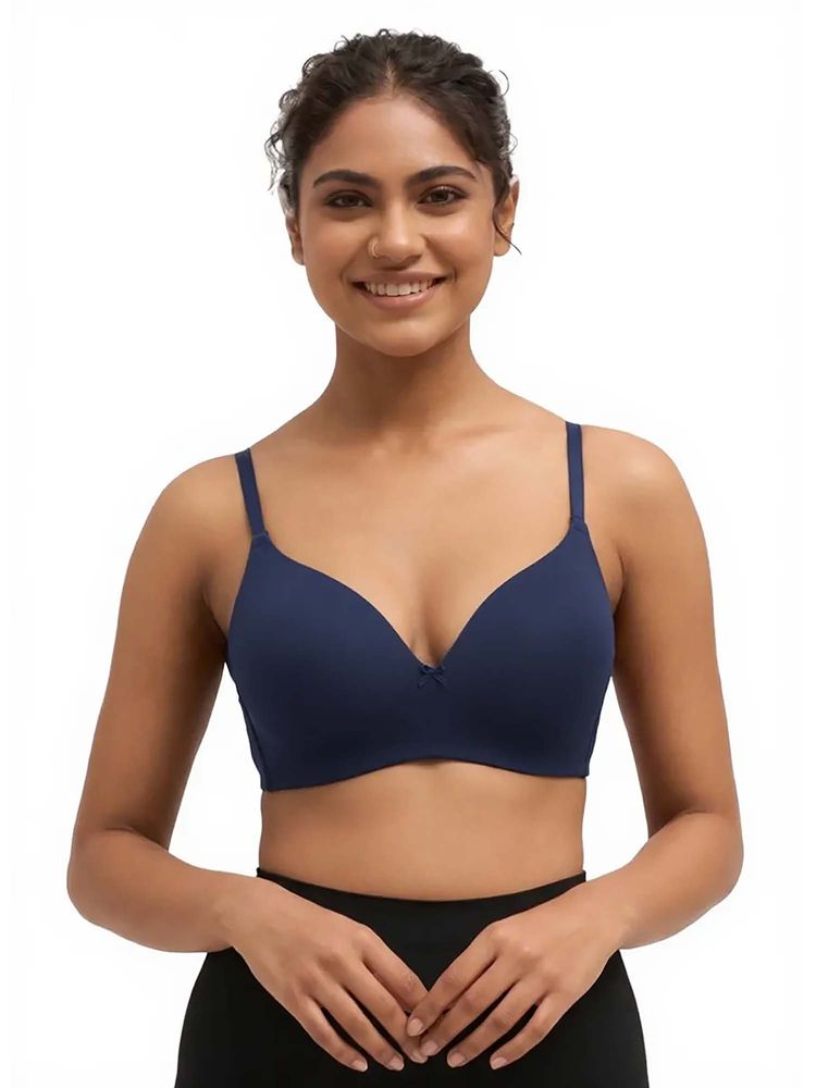 BLOSSOM Medium Coverage Soft Polyamide-Elastane Fabric Seamless Navy Blue Bra-picture-23
