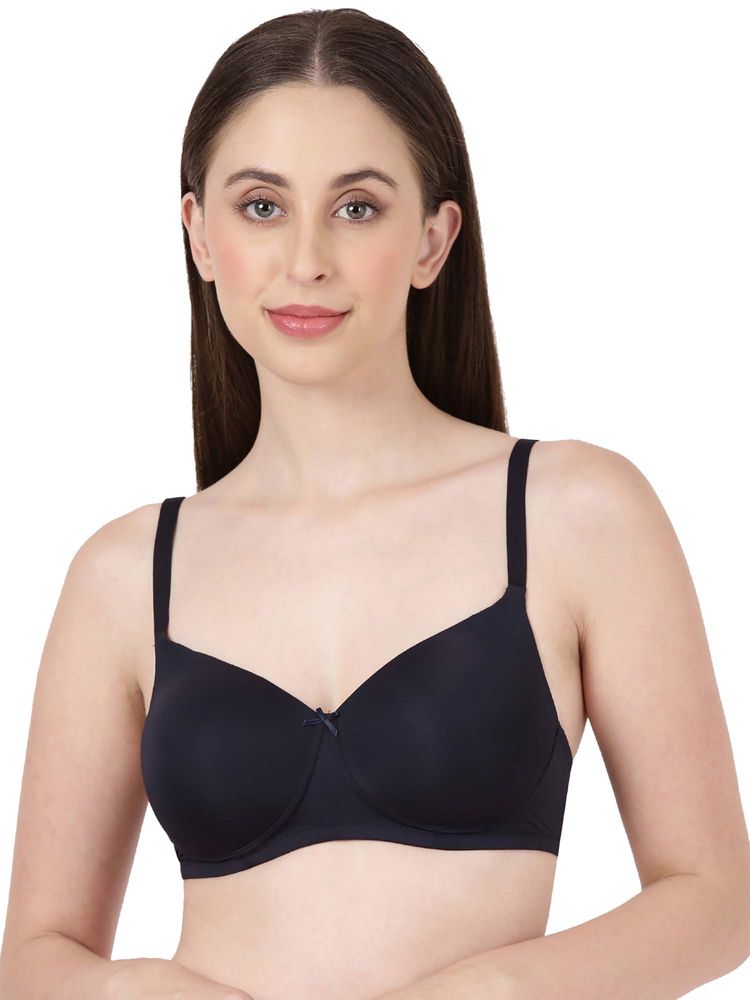 BLOSSOM Women's Soft Polyamide Wirefree Padded Navy Blue Bra-image-14