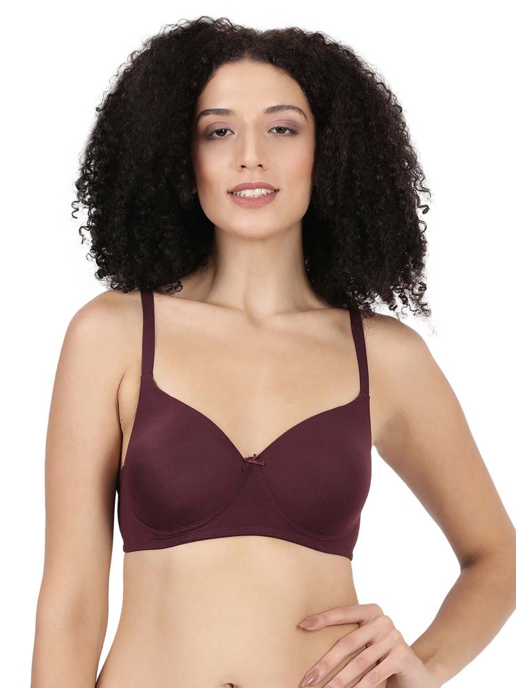 BLOSSOM Women's Soft Polyamide Wirefree Padded Maroon Bra-image-1
