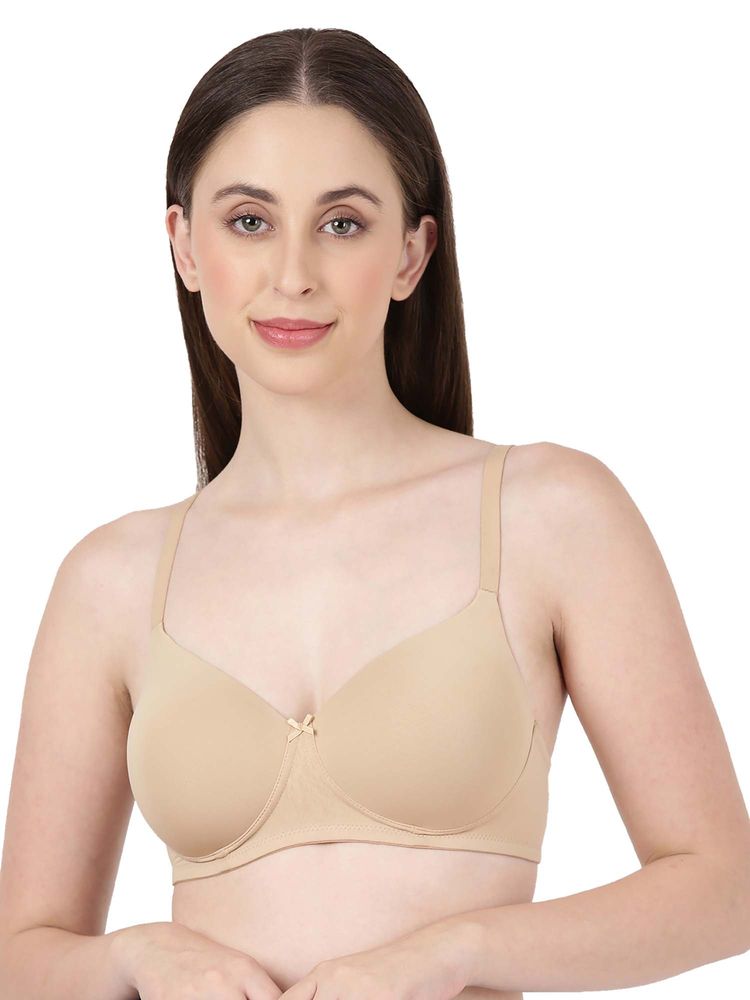 BLOSSOM Women's Soft Polyamide Wirefree Padded Beige Bra-image-34