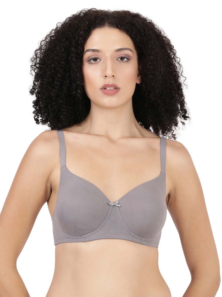 BLOSSOM Women's Soft Polyamide Wirefree Padded Grey Bra-picture-15