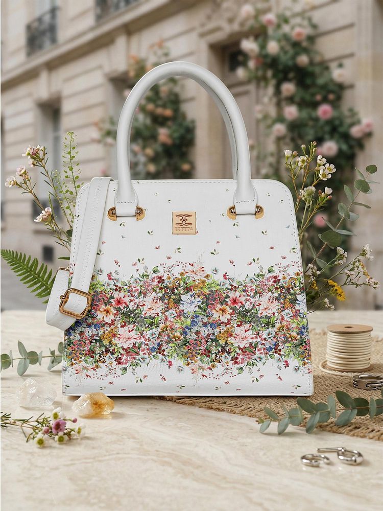 ESBEDA White Multi-Floral Print Handbag with Detachable Strap-picture-29