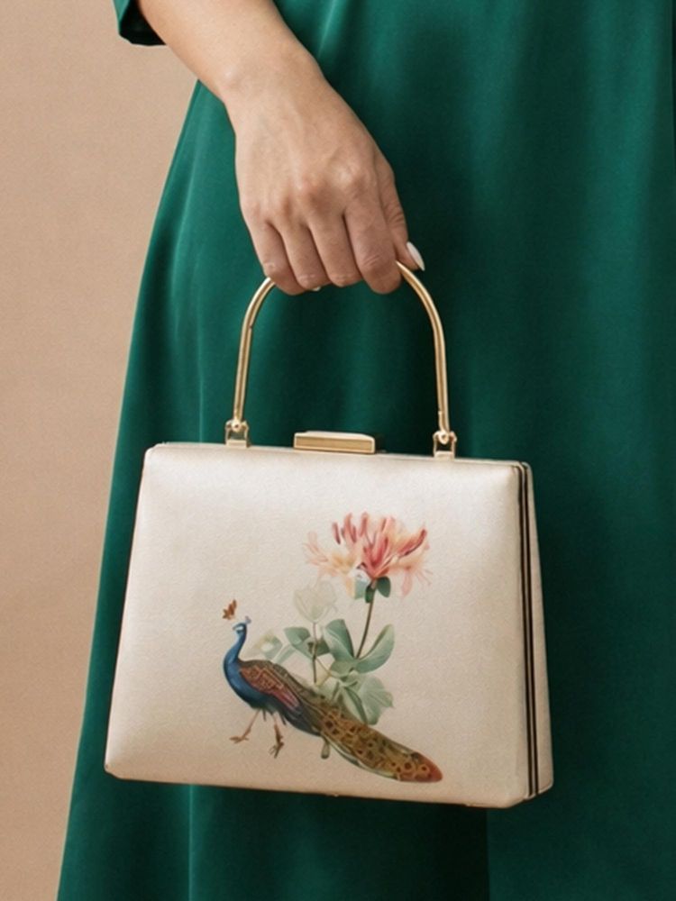 ARTKLIM Beige Peacock With Flower Printed Clutch-picture-20