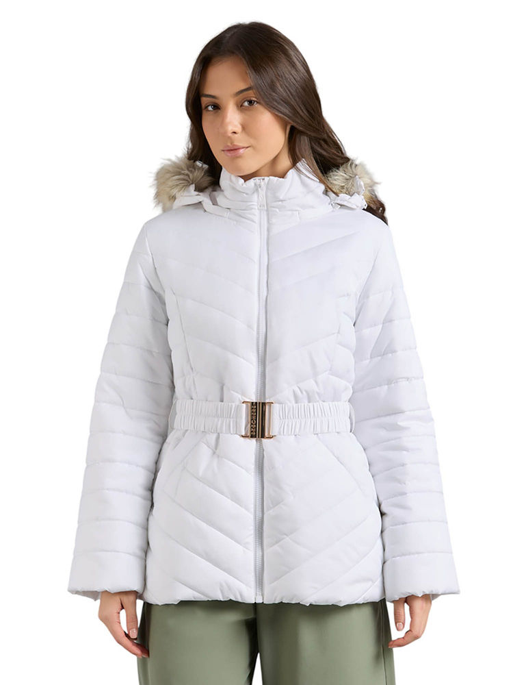 SKECHERS White Solid Regular Fit Jacket with Belt-image-39