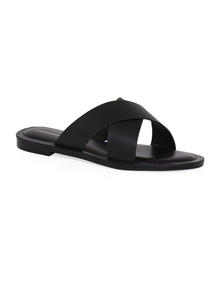 CAMLEE COMFORT Zen Classic Black Cross-Strap Slide Flats-picture-27