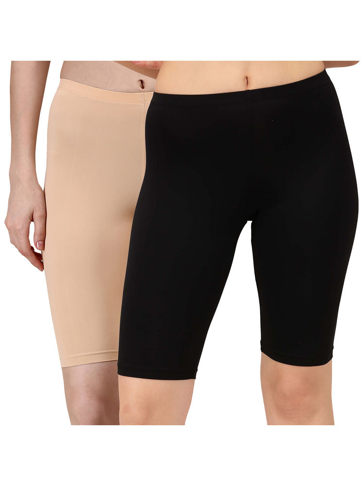 SOIE Mid Rise Soft Polyamide Spandex Knee Length Cycling shorts-Pack of 2-Multi-Color-picture-7