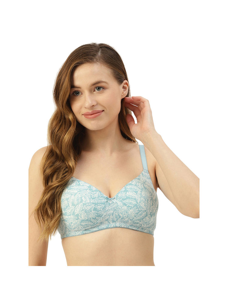 Leading Lady Moulded Padded Lycra Full Coverage Printed Bra - Blue