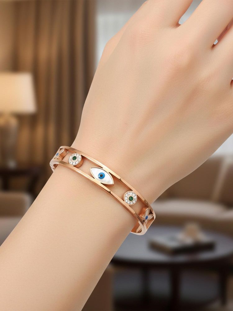 I Jewels Stylish Rose Gold Plated Multi-Color Evil Eye Kada-image-30