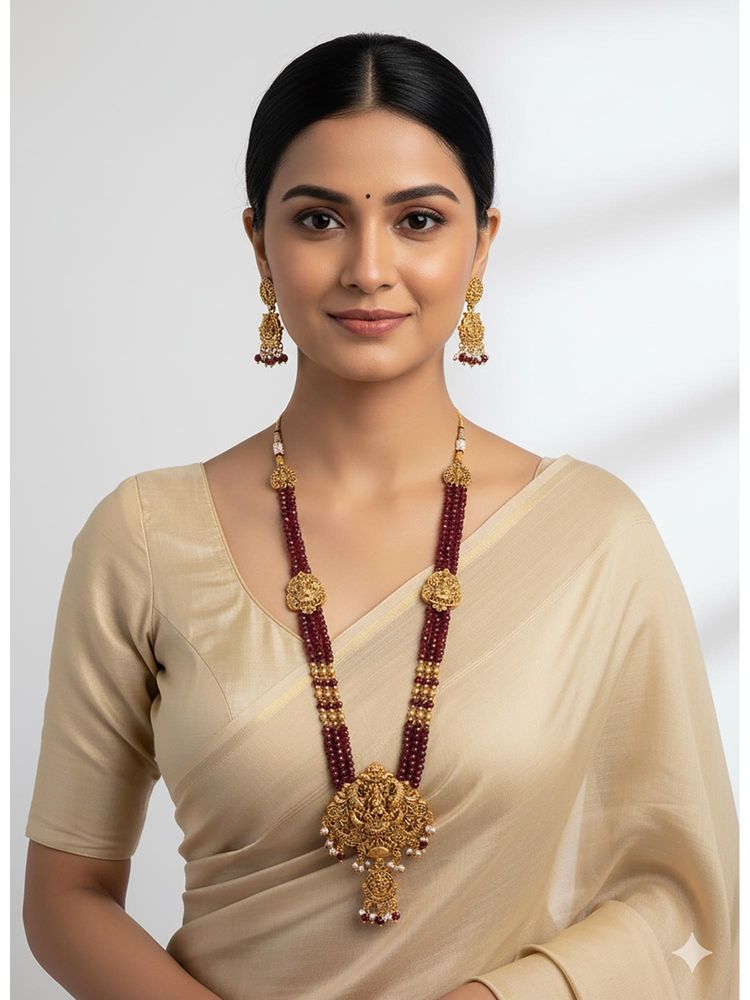 STILEADDA Traditional Maroon Temple South Indian Long Necklace Set-picture-0