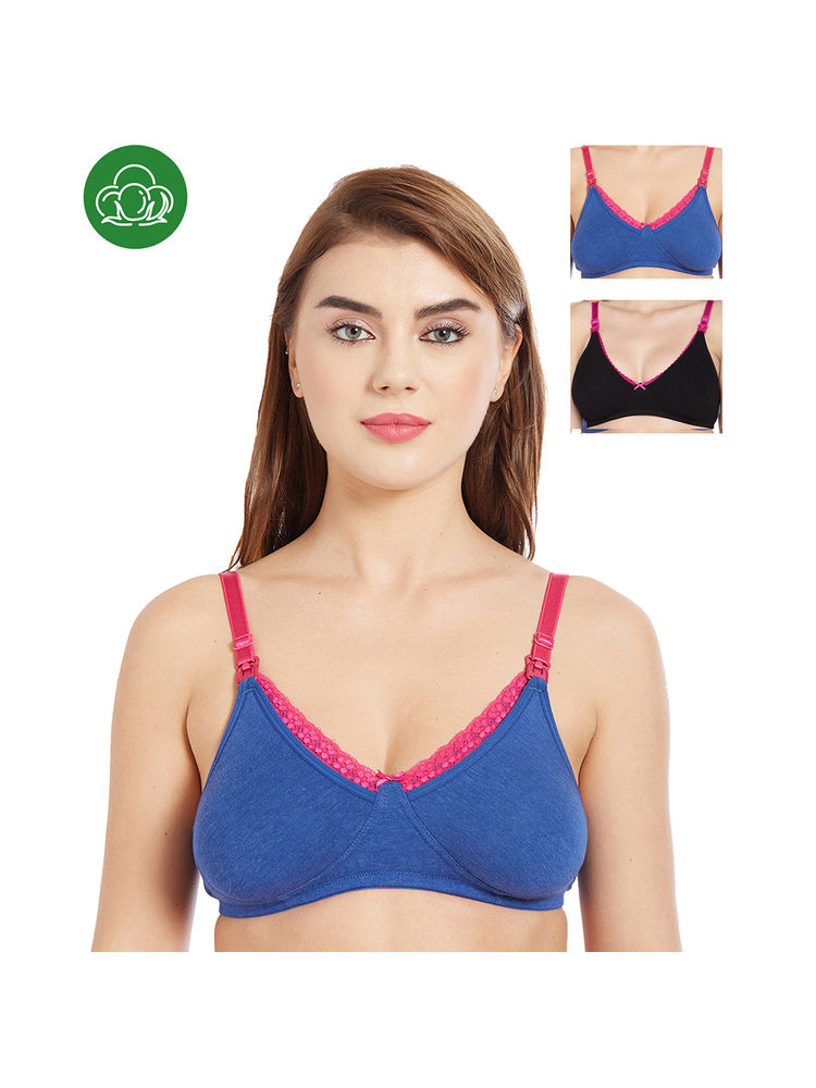 Inner Sense Organic Cotton Antimicrobial Laced Nursing Bra Pack of 3 - Multi-Color-image-41