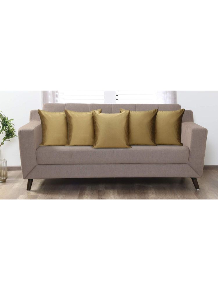 Creeva Silk Fabric Plain Sofa Cushion Cover for Bedroom (Pack of 5) - Gold-picture-22