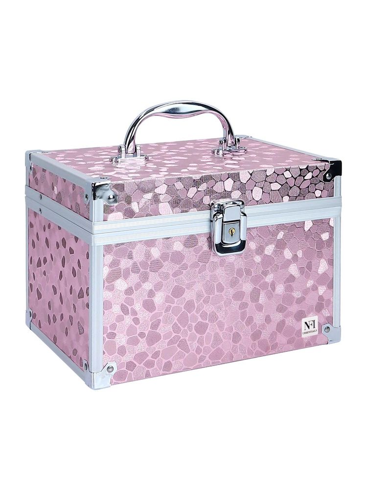 NFI Essentials Pink Makeup Bag Cosmetic Box Bridal Makeup Organizer Vanity Case for Women (L)