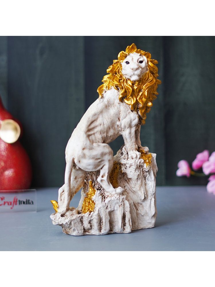 eCraftIndia Polyresin Lion Statue Climbing on Rock Animal Figurine Showpiece