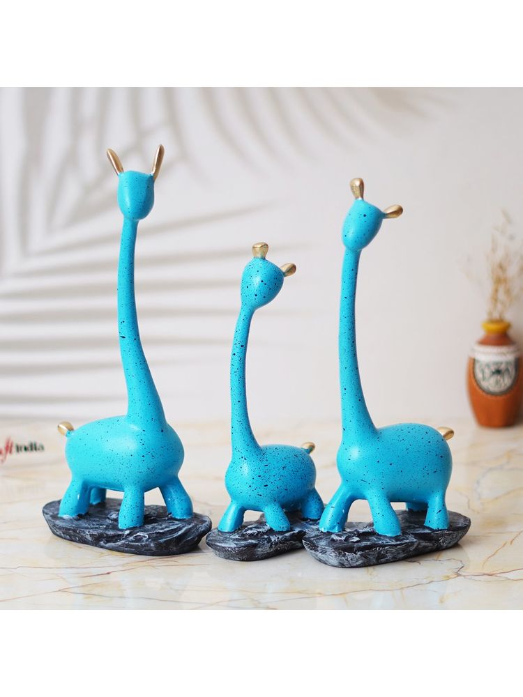 eCraftIndia Set of 3 Blue Polyresin Cute Giraffe Statues Animal Figurines-picture-16
